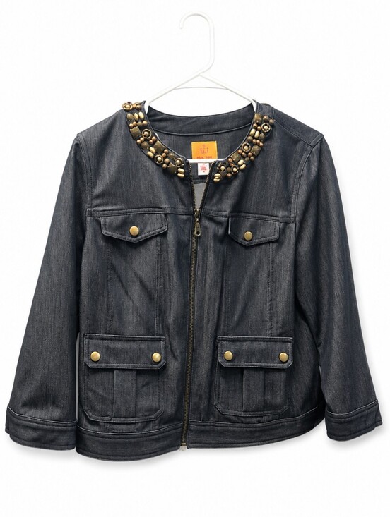 Ruby Rd. Jackets & Blazers - Embellished Collar Dark Gray Denim Jacket.